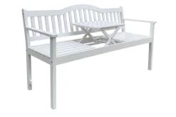 Discount Gartenbank, weiß, Akazie, 152 x 59 x 86 cm, 2-3 Personen, Klapptisch-Funktion, FSC®-zertifiziertes Produkt Gartenbänke & Gartensofas