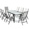 Clearance Garten-Essgruppe, anthrazit/grau, Alu/Textil, Tisch 160 x 220 cm, 8 Klappstühle Garten-Essgruppen