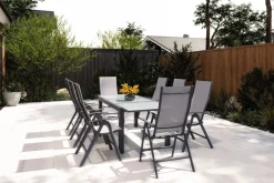 Clearance Garten-Essgruppe, anthrazit/grau, Alu/Textil, Tisch 160 x 220 cm, 8 Klappstühle Garten-Essgruppen