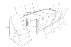 Clearance Garten-Essgruppe, anthrazit/grau, Alu/Textil, Tisch 160 x 220 cm, 8 Klappstühle Garten-Essgruppen