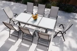Clearance Garten-Essgruppe, anthrazit/grau, Alu/Textil, Tisch 160 x 220 cm, 8 Klappstühle Garten-Essgruppen