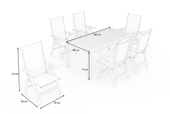 Discount Garten-Essgruppe, anthrazit/naturbelassen, Alu/Eukalyptus/Textilgewebe, Esstisch 180 x 90 cm, 6 Klappstühle, FSC®-zertifiziertes Produkt Garten-Essgruppen|Aluminium-Gartenmöbel