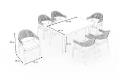 Discount Garten-Essgruppe mit 6 Stapelstühlen, matt weiß/grau, Alu/Polyester, Esstisch 155 x 90 cm Garten-Essgruppen|Aluminium-Gartenmöbel