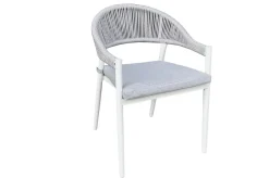 Discount Garten-Essgruppe mit 6 Stapelstühlen, matt weiß/grau, Alu/Polyester, Esstisch 155 x 90 cm Garten-Essgruppen|Aluminium-Gartenmöbel