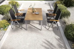 New Garten-Essgruppe mit 4 Klappstühlen, silber, Alu/Eukalyptus, ausziehbarer Tisch 150/200 x 90 cm, FSC®-zertifiziertes Produkt Garten-Essgruppen|Aluminium-Gartenmöbel