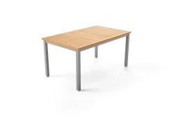 New Garten-Essgruppe mit 4 Klappstühlen, silber, Alu/Eukalyptus, ausziehbarer Tisch 150/200 x 90 cm, FSC®-zertifiziertes Produkt Garten-Essgruppen|Aluminium-Gartenmöbel