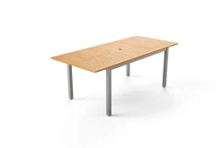 New Garten-Essgruppe mit 4 Klappstühlen, silber, Alu/Eukalyptus, ausziehbarer Tisch 150/200 x 90 cm, FSC®-zertifiziertes Produkt Garten-Essgruppen|Aluminium-Gartenmöbel