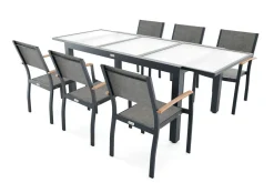 Outlet Garten-Essgruppe mit 6 Sesseln, anthrazit/grau, Alu/Glas, Tisch ca. 160/220 x 90 cm, ausziehbar, witterungsbeständig, FSC®-zertifiziertes Produkt Garten-Essgruppen|Aluminium-Gartenmöbel