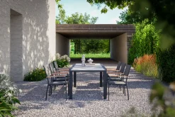Outlet Garten-Essgruppe mit 6 Sesseln, anthrazit/grau, Alu/Glas, Tisch ca. 160/220 x 90 cm, ausziehbar, witterungsbeständig, FSC®-zertifiziertes Produkt Garten-Essgruppen|Aluminium-Gartenmöbel
