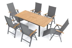 Sale Garten-Essgruppe, naturbelassen/anthrazit, Alu/Eukalyptus, Tisch 150/200 x 90 cm, 6 Sitzplätze, ausziehbar, FSC®-zertifiziertes Produkt Garten-Essgruppen|Aluminium-Gartenmöbel