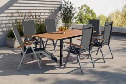 Sale Garten-Essgruppe, naturbelassen/anthrazit, Alu/Eukalyptus, Tisch 150/200 x 90 cm, 6 Sitzplätze, ausziehbar, FSC®-zertifiziertes Produkt Garten-Essgruppen|Aluminium-Gartenmöbel