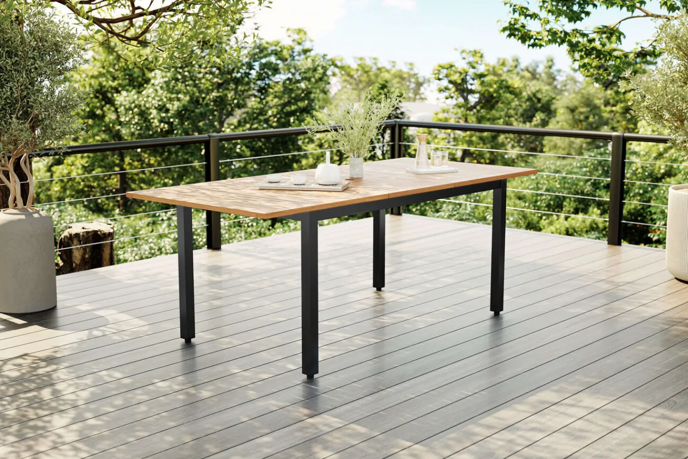 Sale Garten-Essgruppe, naturbelassen/anthrazit, Alu/Eukalyptus, Tisch 150/200 x 90 cm, 6 Sitzplätze, ausziehbar, FSC®-zertifiziertes Produkt Garten-Essgruppen|Aluminium-Gartenmöbel