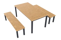 Online Garten-Essgruppe, naturbelassen/anthrazit, Alu/Eukalyptus, Tisch 180 x 90 cm, 2 Gartenbänke, FSC®-zertifiziertes Produkt Garten-Essgruppen|Aluminium-Gartenmöbel
