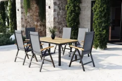 Garten-Essgruppe, 6 Personen, ausziehbarer Tisch 150–200 cm, Aluminium /Eukalyptusholz FSC®-zertifiziert Garten-Essgruppen|Aluminium-Gartenmöbel
