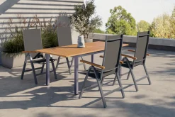 Garten-Essgruppe, schwarz/grau, Aluminium/Eukalyptus, Tisch 150/200 x 90 cm, 4 Klappstühle, robust, ausziehbar, witterungsbeständig, FSC®-zertifiziertes Produkt Garten-Essgruppen|Aluminium-Gartenmöbel