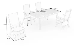 Garten-Essgruppe, schwarz/grau, Aluminium/Eukalyptus, Tisch 150/200 x 90 cm, 4 Klappstühle, robust, ausziehbar, witterungsbeständig, FSC®-zertifiziertes Produkt Garten-Essgruppen|Aluminium-Gartenmöbel