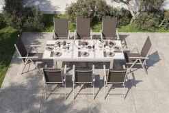 Garten-Essgruppe, silber/schwarz, Alu/Textil, Tisch 160/220 cm, 8 Klappstühle Garten-Essgruppen