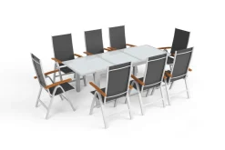 Discount Garten-Essgruppe, silber/anthrazit, Alu/ Eukalyptus, Ausziehtisch 160/220 x 90 cm, inkl 8 Klappstühle, FSC®-zertifiziertes Produkt Garten-Essgruppen