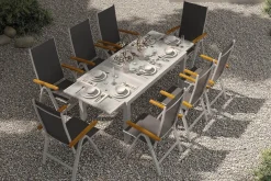 Discount Garten-Essgruppe, silber/anthrazit, Alu/ Eukalyptus, Ausziehtisch 160/220 x 90 cm, inkl 8 Klappstühle, FSC®-zertifiziertes Produkt Garten-Essgruppen