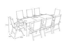 Discount Garten-Essgruppe, silber/anthrazit, Alu/ Eukalyptus, Ausziehtisch 160/220 x 90 cm, inkl 8 Klappstühle, FSC®-zertifiziertes Produkt Garten-Essgruppen