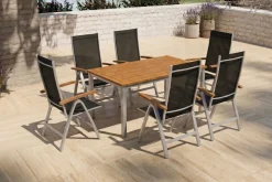 Clearance Garten-Essgruppe, silber/natural, Alu/Eukalyptus, 150 x 90 x 74 cm, für 6 Personen, mit Fußkappen, witterungsbeständig, FSC®-zertifiziertes Produkt Garten-Essgruppen|Aluminium-Gartenmöbel