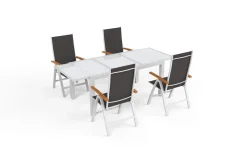 Hot Garten-Essgruppe, silber/anthrazit, Alu/Eukalyptus, Ausziehtisch 160/220 x 90 cm, inkl. 4 Klappstühle, FSC®-zertifiziertes Produkt Garten-Essgruppen