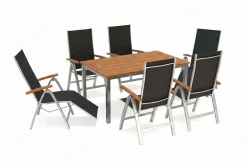 Online Garten-Essgruppe, silber/natural, Alu/Eukalyptus, Tisch 150 x 90 cm, für 6 Personen, witterungsbeständig, FSC®-zertifiziertes Produkt Garten-Essgruppen|Aluminium-Gartenmöbel