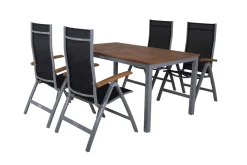 Discount Garten-Essgruppe, silber/schwarz, Alu / Akazie, Gartentisch 150 x 90 cm, 4 Klappstühle, FSC®-zertifiziertes Produkt Garten-Essgruppen
