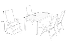 Discount Garten-Essgruppe, silber/schwarz, Alu / Akazie, Gartentisch 150 x 90 cm, 4 Klappstühle, FSC®-zertifiziertes Produkt Garten-Essgruppen