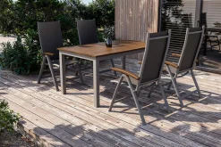 Discount Garten-Essgruppe, silber/schwarz, Alu / Akazie, Gartentisch 150 x 90 cm, 4 Klappstühle, FSC®-zertifiziertes Produkt Garten-Essgruppen