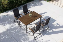 Discount Garten-Essgruppe, silber/schwarz, Alu / Akazie, Gartentisch 150 x 90 cm, 4 Klappstühle, FSC®-zertifiziertes Produkt Garten-Essgruppen