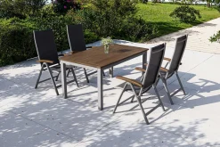 Discount Garten-Essgruppe, silber/schwarz, Alu / Akazie, Gartentisch 150 x 90 cm, 4 Klappstühle, FSC®-zertifiziertes Produkt Garten-Essgruppen