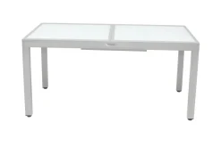 Hot Garten-Essgruppe, weiß/silber, Aluminium/Sicherheitsglas, Ausziehtisch 160/220 x 90 cm, 8 Klappstühle, FSC®-zertifiziertes Produkt Garten-Essgruppen|Aluminium-Gartenmöbel