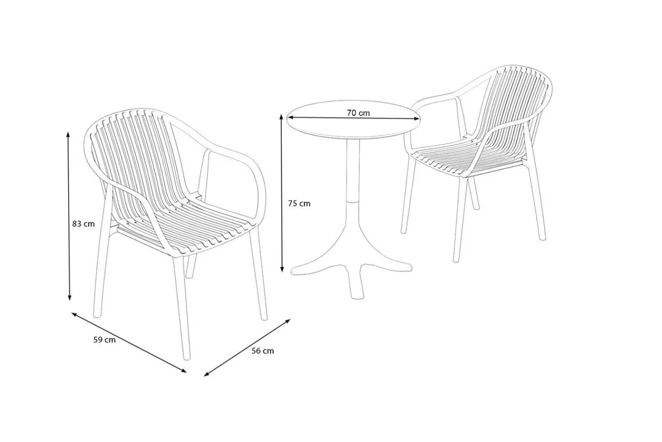 Best Pico Curve Balkon-Set, pestogrün, Kunststoff, Tisch Ø 70 cm und 2 Stapelsessel, UV- und wetterfest Balkonmöbel-Set