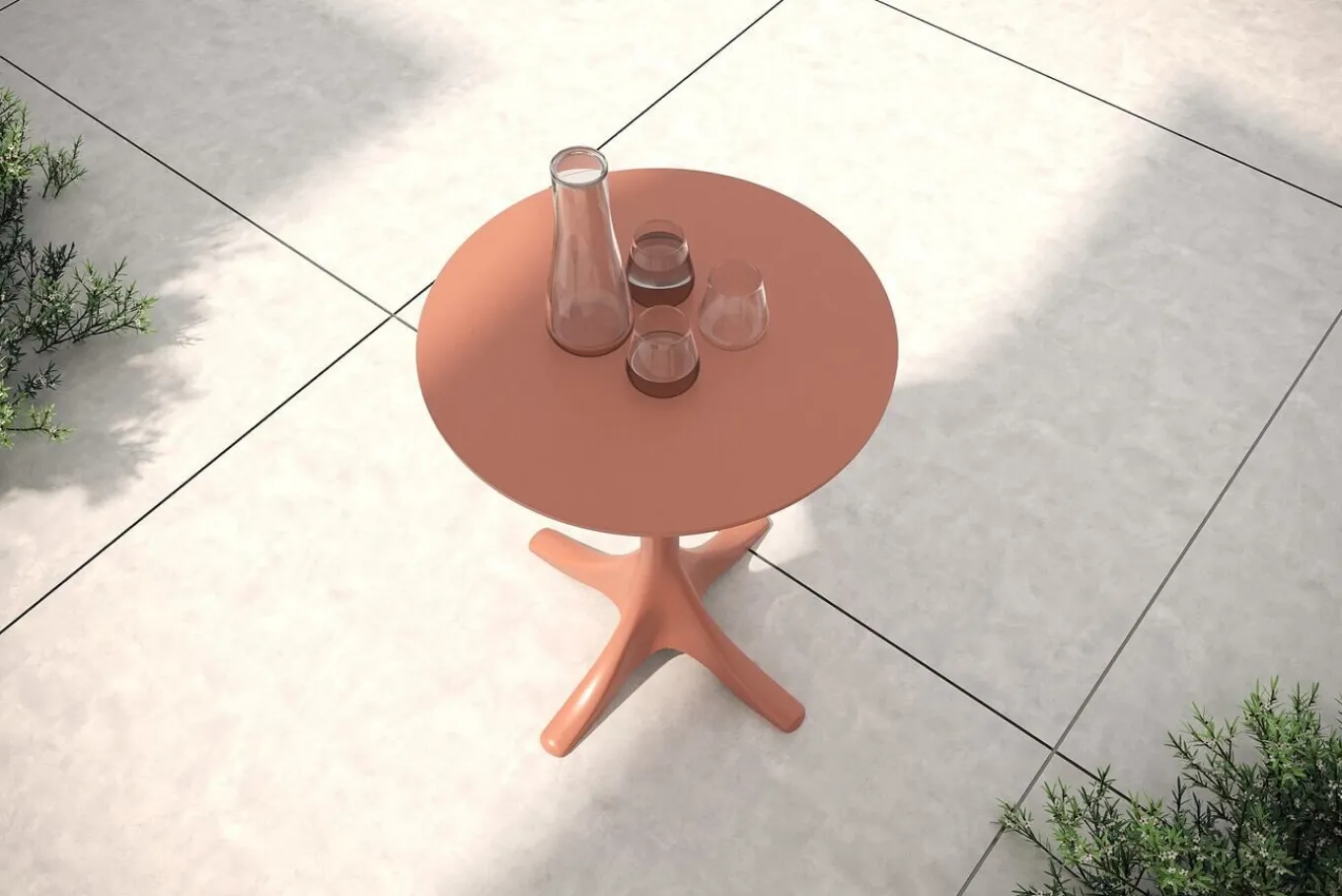 New Pico Curve Balkon-Set, ziegelrot, Kunststoff, Tisch Ø 70 cm und 2 Stapelsessel, UV- und wetterfest Balkonmöbel-Set