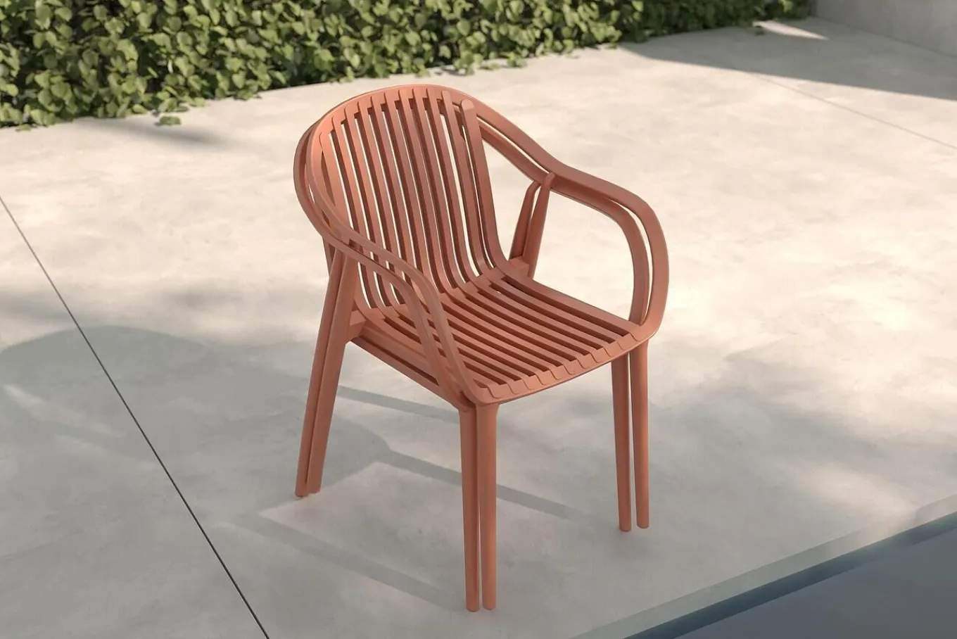 New Pico Curve Balkon-Set, ziegelrot, Kunststoff, Tisch Ø 70 cm und 2 Stapelsessel, UV- und wetterfest Balkonmöbel-Set