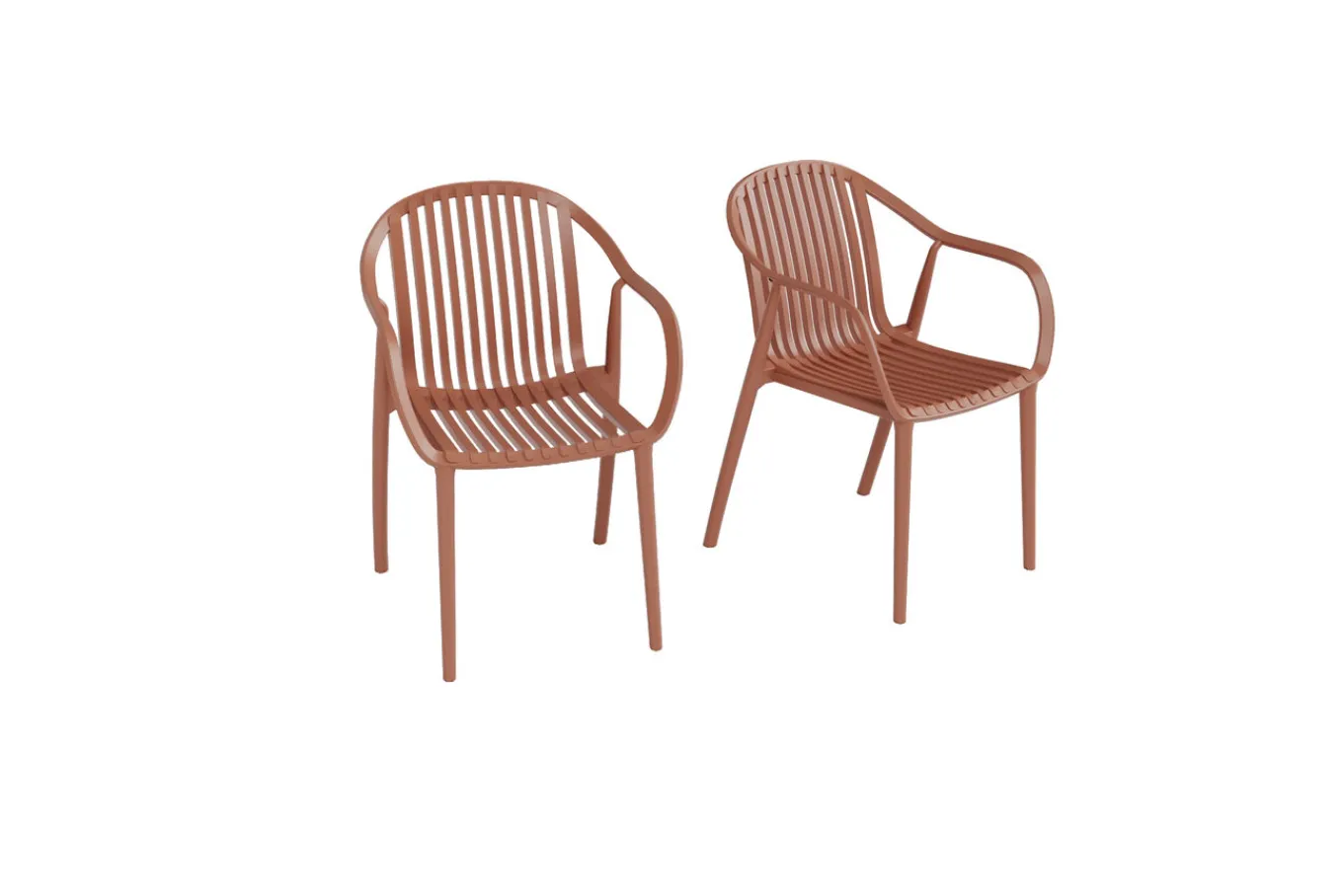 New Pico Curve Balkon-Set, ziegelrot, Kunststoff, Tisch Ø 70 cm und 2 Stapelsessel, UV- und wetterfest Balkonmöbel-Set
