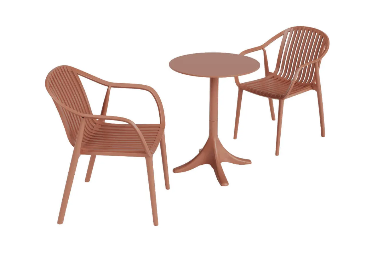 New Pico Curve Balkon-Set, ziegelrot, Kunststoff, Tisch Ø 70 cm und 2 Stapelsessel, UV- und wetterfest Balkonmöbel-Set