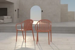 Online Pico Curve Stapelsessel 2er-Set, ziegelrot, Kunststoff, 56,5 x 59,5 x 83 cm, stapelbar, UV-beständig Gartenstühle & Gartensessel