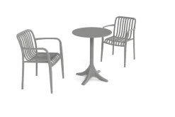 Pico Soft Balkon-Set, grau, Kunststoff, Tisch Ø 70 cm und 2 Stapelsessel, UV-beständig, wetterfest Balkonmöbel-Set