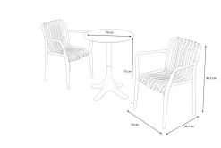 Online Pico Soft Balkon-Set, pestogrün, Kunststoff, Tisch Ø 70 cm und 2 Stapelsessel, UV-beständig, wetterfest Balkonmöbel-Set