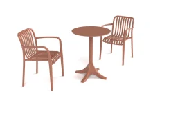 New Pico Soft Balkon-Set, ziegelrot, Kunststoff, Tisch Ø 70 cm und 2 Stapelsessel, UV-beständig, wetterfest Balkonmöbel-Set