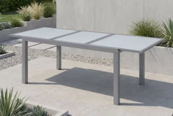Sale Sylvania Ausziehtisch, silber/weiß, Alu/Sicherheitsglas, 160/220x90 cm, Flügelmechanismus Gartentische