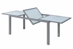 Sale Sylvania Ausziehtisch, silber/weiß, Alu/Sicherheitsglas, 160/220x90 cm, Flügelmechanismus Gartentische