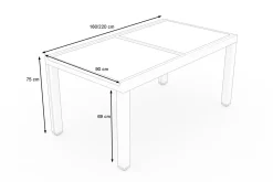 Sale Sylvania Ausziehtisch, silber/weiß, Alu/Sicherheitsglas, 160/220x90 cm, Flügelmechanismus Gartentische