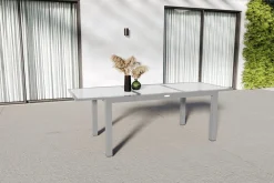 Sale Sylvania Ausziehtisch, silber/weiß, Alu/Sicherheitsglas, 160/220x90 cm, Flügelmechanismus Gartentische