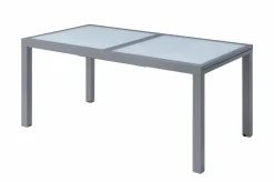 Sale Sylvania Ausziehtisch, silber/weiß, Alu/Sicherheitsglas, 160/220x90 cm, Flügelmechanismus Gartentische