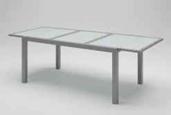 Sale Sylvania Ausziehtisch, silber/weiß, Alu/Sicherheitsglas, 160/220x90 cm, Flügelmechanismus Gartentische
