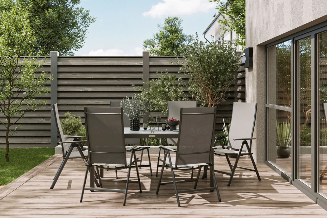 New Sylvania Garten-Essgruppe, 6 Personen, ausziehbarer Tisch 160–220 cm, Aluminium/Textil Garten-Essgruppen|Aluminium-Gartenmöbel