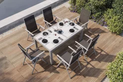 Best Sylvania Garten-Essgruppe, 6 Personen, ausziehbarer Tisch 160–220 cm, Aluminium/Textil Garten-Essgruppen